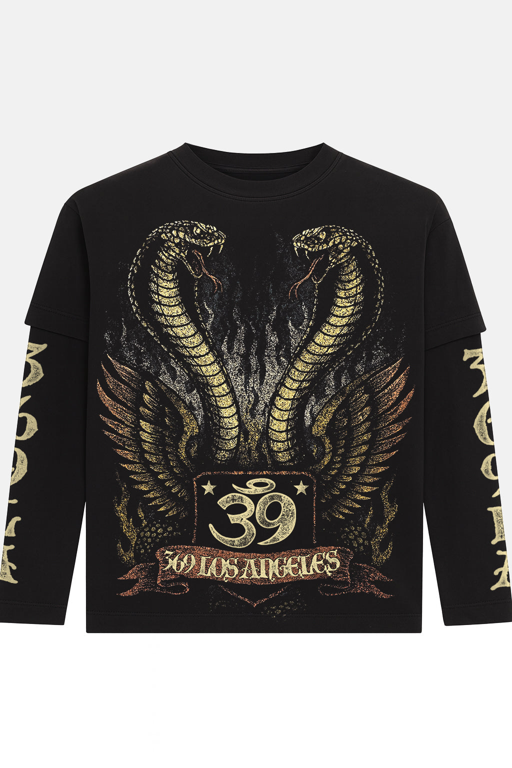 Angel Snake Double-Layer Long-Sleeve T-Shirt & Flare Sweatpants Full Set