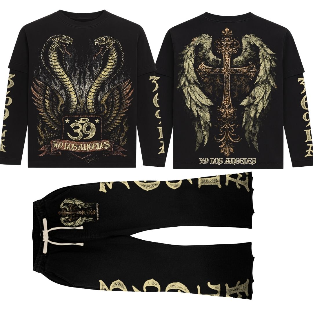 Angel Snake Double-Layer Long-Sleeve T-Shirt & Flare Sweatpants Full Set