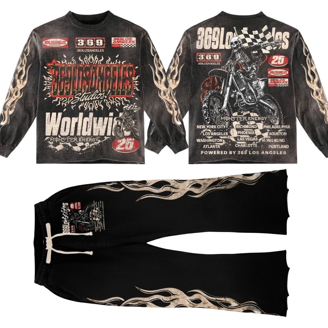Dirtbike Long-Sleeve T-Shirt & Flare Sweatpants Full Set