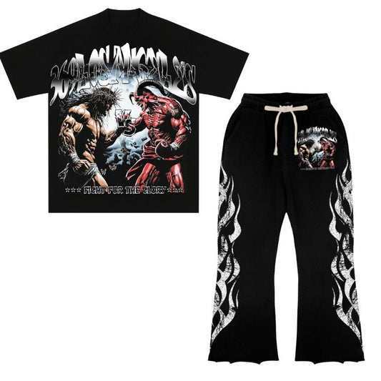 Good Vs Evil Short-Sleeve T-Shirt & Flare Sweatpants Full Set
