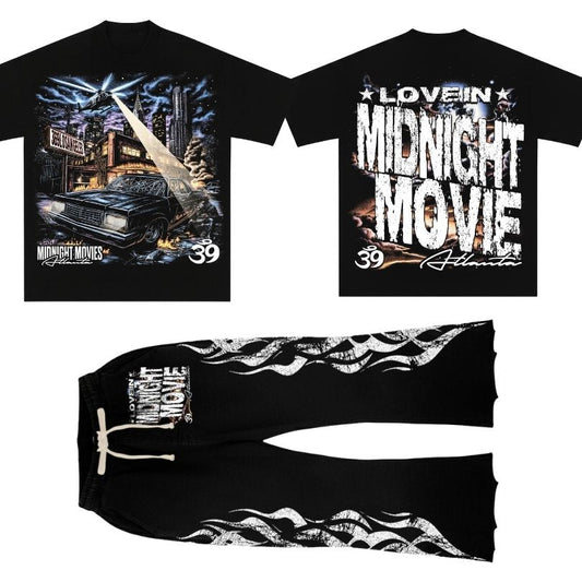 Midnight Movies Short-Sleeve T-Shirt & Flare Sweatpants Full Set