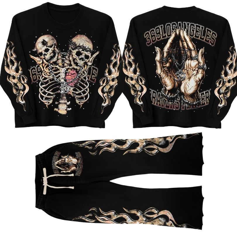 Prayers Long-Sleeve T-Shirt & Flare Sweatpants Full Set