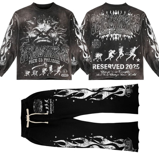 Reserved Long-Sleeve T-Shirt & Flare Sweatpants Full Set